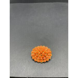 Vintage Czech Signed Victorian Coral Gold Tone Brooch Pin 1.55"